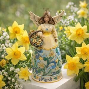 Jim Shore Heartwood Creek March Angel Daffodil Aquamarine Figurine 4012552